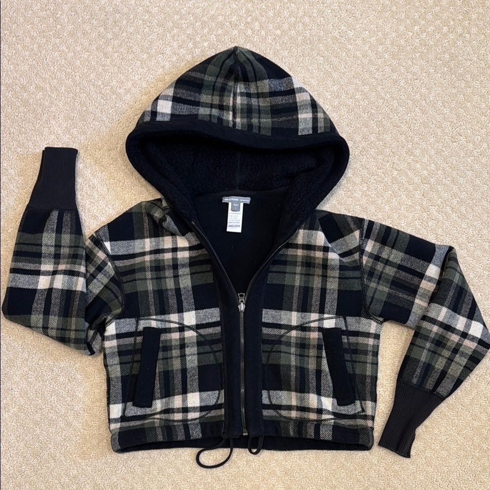James Perse reversible Virgin Wool Blend Cropped Hooded Jacket Size 1 (S)